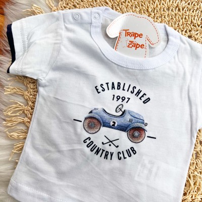 Conj. Camiseta Country Club e Bermuda Listrada - Branco e Marinho